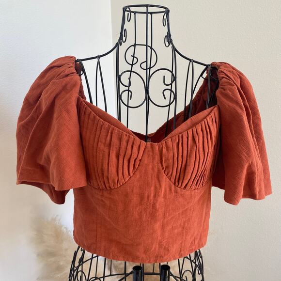 Jonathan Simkhai Flutter Sleeve Cotton Linen Quince Cropped Bodice Top NEW Sz 6 - Picture 2 of 11